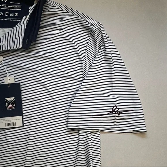 Boston Scott Men’s Stretch Golf Polo Shirt Blue/White Striped Sz XXL NWT - Picture 3 of 8